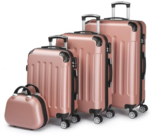 LALAHO Kofferset 3/4 teilig, Reisekoffer Set mit Kosmetikkoffer, Hartschalen Koffer Set aus ABS, Gepäckset mit Schminkkoffer, Handgepäck und 4 Eckenschützern