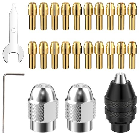 Elsrantor 25 Piezas set Portabrocas Taladro, Mandril de Cobre de 4 Mordazas, Accesorios para Herramienta Rotativa, 0,5 a 3,2 mm, Rápido Repuesto de sin Llave Compatible con Dremel 4000, pour Trio