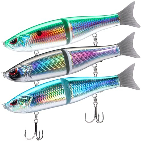 Bassdash SwimShad Glide fiskebete kombination glidande beten Swimbait Ledad för havsabborre, gädda, lax, öring, maskinongerad - set med 3 st