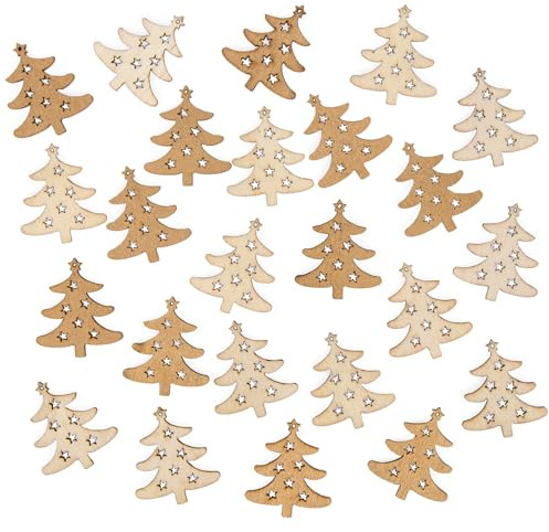 Logbuch-Verlag 24 Mini Bäume 3 cm aus Holz – Streudeko Weihnachten in Gold & Natur – kleine Tischdeko & Bastelmaterial