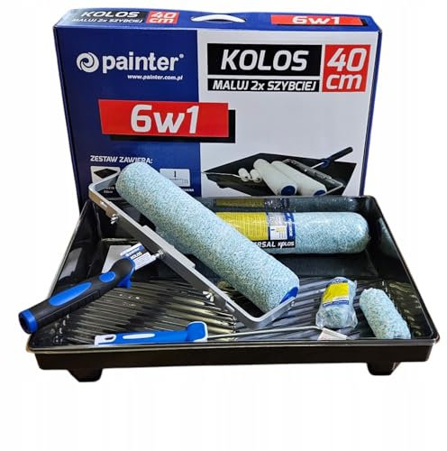 PAINTER - Komplettes Malerset 6in1, 2 Malerwalzen 10cm, 2 Farbwalzen 40cm, Verstellbarer Griff, Handgriff, Farbwanne, Einsatz für Farbschale, Komplettset für Malerarbeiten - Dual Professional