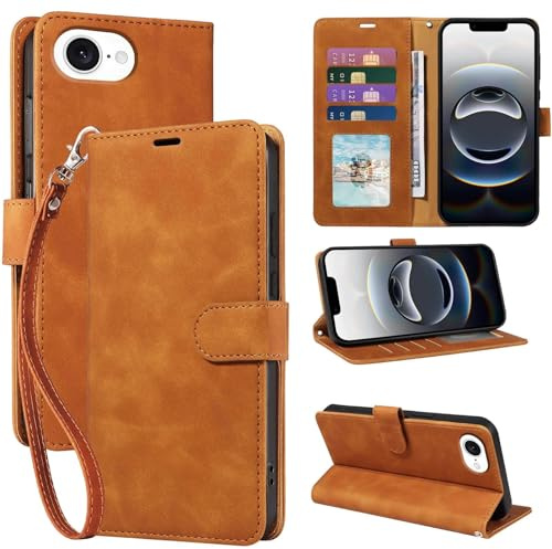 GOTOURED Étui portefeuille pour iPhone 16e, étui portefeuille en cuir synthétique avec blocage RFID avec 4 emplacements pour cartes, dragonne amovible et béquille, étui à rabat antichoc pour iPhone