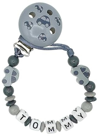 Nuckelkette mit Namen  AUTO  Hellgrau Grau/Baby/Unisex/Personalisiert/HANDMADE