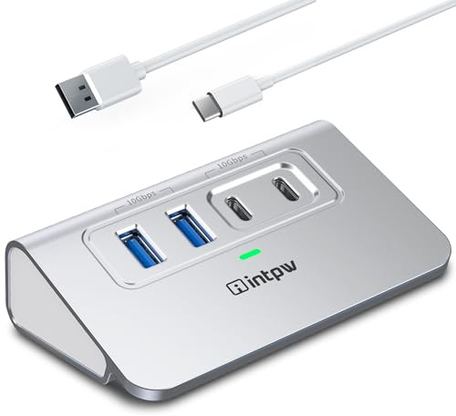 Intpw Hub USB C, 4 porte USB Splitter 10Gbps con 2 USB C 3.2, 2 porte dati USB A 3.2, hub USB 3.2 in alluminio con cavo da 3,3 m per laptop, PC, unità flash, fotocamera, keyborad, mouse