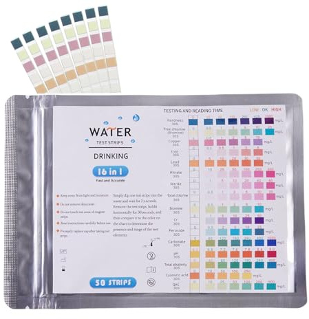 50x Wassertester Trinkwasser,Trinkwasser Teststreifen,16 in1 Wasserteststreifen,Ph teststreifen Einfache Überprüfung der Wasserqualität,testet Wasserhärte,Blei,Eisen,Kupfer