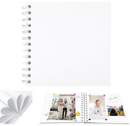 Kleines Fotoalbum zum Selbstgestalten,Scrapbook 40Seiten Fotoalben Ringbuch | 17x17cm,20 Blätter,Fotobücher Kraftpapier Spiralalbum für Baby Geburtstag Jahrestag Hochzeit, Weiß