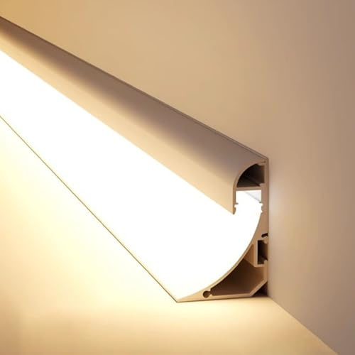Générique Plinthe LED en Aluminium avec moulure couronnée, Rail décoratif pour Couloir, Cuisine, Salon, diffuseur d'éclairage indirect - 1 m (3,3 pi)