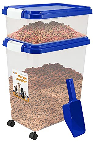 Greenfields 2-Piece Airtight Pet Food Storage Container Set with Measuring Scoop – 13L & 37.5L BPA-Free Bins with Casters | Dry Food Dispenser for Dogs, Cats & Small Animals