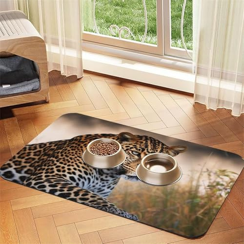 Hundefuttermatten mit afrikanischem Tier-Leopardenmuster für Böden, 30,5 x 45,7 cm, rutschfest, super saugfähig, spülmaschinenfest, Hundematte für Futter und Wasser, niedlich, Gummi, schnell trocknend