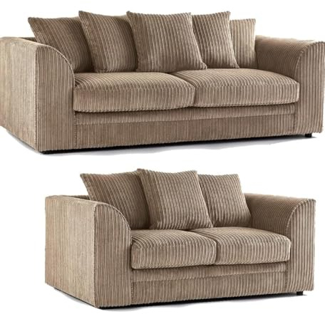 Bliss Furniture's Jumbo Cord Scatter Back 3 and 2 Seater Sofa Sets Supreme Comfort Duo Dylan Soft Cord Settee Collection For Your Living Space with Double the Style and Comfort (Beige, 3+2 Seater)