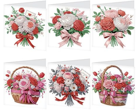 DCIDBEI 6 Stück Diamond Painting Grußkarte Diamond Painting Karten 5D DIY Diamant Malerei Grußkarten Geschenk für Freunde und Familie Glückwunschkarten Geschenkkarte Geburtstagskarte Blumenkorb