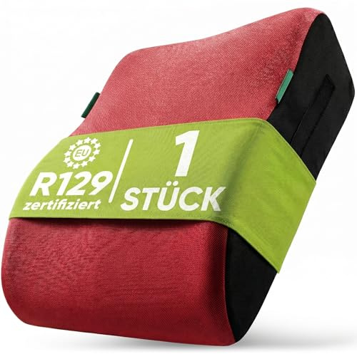 HiTS4Kids Kindersitz fürs Auto (Rot) – Praktisch, komfortabel und sicher – Geprüfte Sicherheit nach Kindersitznorm R129 – Kindersitz 135-150cm – kompakt und unkompliziert