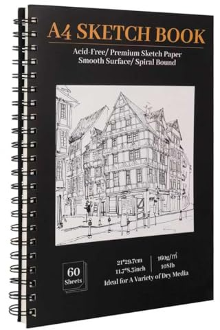 Zylota Skizzenbuch A4,120 Seiten / 60 Bögen, Zeichenblock Skizzenpapier,Zeichnen Malblock 160g/m² Dickes Papier Spiralbindung Skizzenblock für Künstler Kinder Studenten