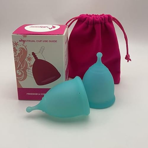 Reusable Menstrual Cups (Size Optional), Menstrual Cups, high Flow and Low Flow, Feminine Hygiene Products (Blue (2 Pieces), S (Code))