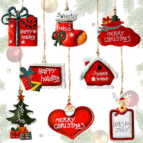 Select Zone Christbaumanhänger,8er Set Metall Weihnachtsschmuck,Nostalgische Weihnachtsdeko zum Aufhängen, Weihnachtsbaum Deko,Hängedeko