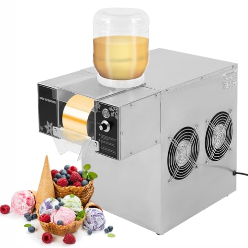 ‌Professionelle Schneeflockeneismaschine,ice crusher 120kg/Tag, 304 Edelstahl, 8 Geschwindigkeiten, Luftkühlung, Doppelbehälter (5L x2), 220V für Milchtee/Desserts