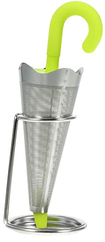 COLLBATH Stainless Steel Umbrella Shape Tea Infuser with Silicone Lid Fine Mesh Loose Leaf Strainer for Household Brewing High Temperature Resistant Convenient Tea Strainer Green