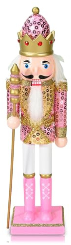 30cm Wooden Shiny Pink Nutcracker Soldier Christmas Decorations,Large Christmas Nutcracker Figures Ornaments,Nutcracker Gifts Nutcracker Soldiers Puppet Doll for Tradition Xmas Present Indoor Decor