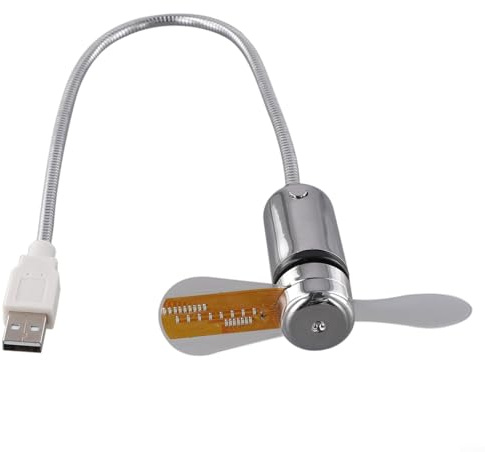 Ventola USB con orologio con display della temperatura in tempo reale, design serpente flessibile, funzionamento silenzioso, ventola di raffreddamento da tavolo per casa, ufficio, computer portatile