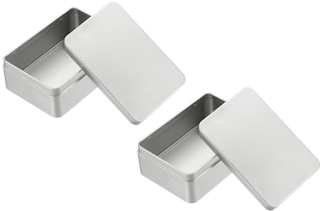 PATIKIL Caja Rectangular Hojalata 5.1x3.5x1.7, 2 Pzs Caja Almacenamiento Metálica Portátil Con Tapa Para Té Dulces Regalos Detalles Velas Joyería Y Manualidades, Plata