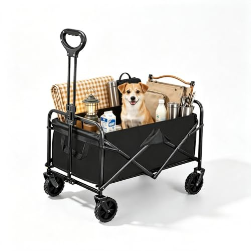 Felenny Chariot de Plage Pliable - Petit Chariot de Transport avec Roues (150kg Mise à Niveau) | Chariot Pliable Avec Freins, pour la Plage, le Sport, l'Extérieur, le Jardin, le Pique-nique, le Shopping et la Pêche