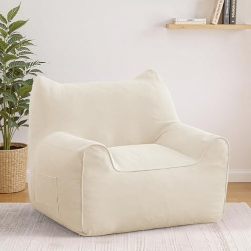 HOMMPA Sitzsack für Erwachsene mit Armlehnen und Füllung - Katzenförmiger großer gemütlicher Sitzsack, fauler Boden-Sofa-Sessel für Wohnzimmer, Schlafzimmer,Wohnheim,Beige