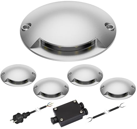 ledscom.de LED Bodenleuchte RUNDA für außen, IP67, 1-flammig, aluminium, rund, 70mm Ø, warmweiß, 5-er Set