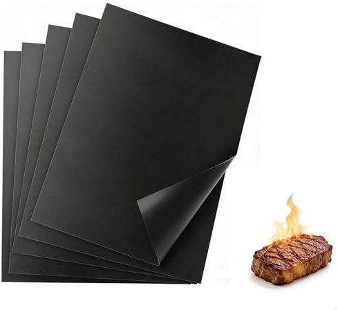 Byitin Juego de 5 alfombrillas para barbacoa (40 x 33 cm), antiadherentes y reutilizables, de teflón, para barbacoa de gas, carbón vegetal, parrilla eléctrica y horno, lámina de cocción permanente