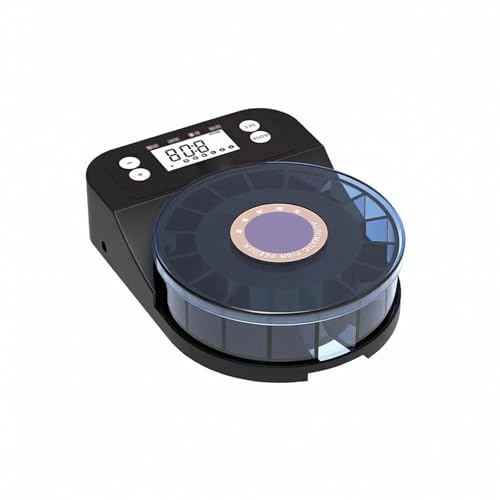 Garvee Alimentador Automático de Peces para Acuario, Dispensador de Comida con Temporizador para Peces y Gambas, Dosificador de Precisión para Polvo y Gránulos, Recargable por USB, Programable, Negro