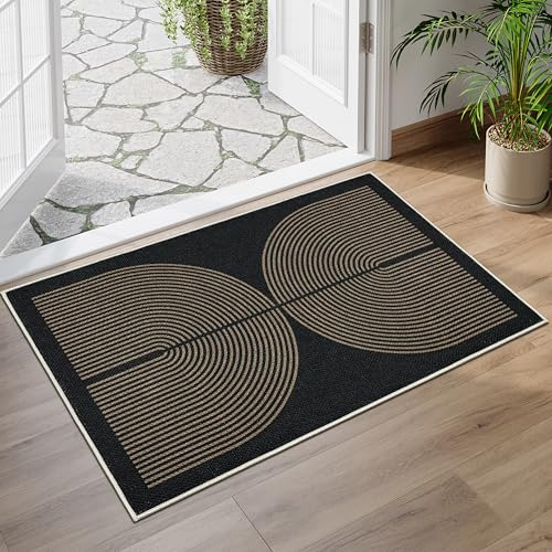 Capslpad Fußmatte außen und Innen 50 x 80 cm, rutschfeste Waschbar Schmutzfangmatte Absorbierend Dünne Türmatte, Fussmatte Aussen für Haustür, Eingangsbereich, Balkon, Schwarz/Naturfarben