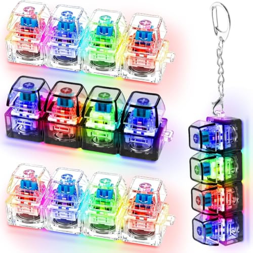 4Pcs Keyboard Fidget Toy for Adults, Clicker Keyboard Light Up, 4 Buttons Portable Fidgets Keyboard with LED Light, Cool Gadgets Keychain Anxiety Relief Stress Toys Gift (2 Black+ 2 White)
