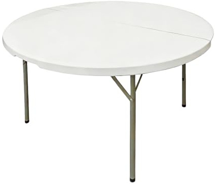 ADANITY Mesa Redonda Plegable 150 cm Blanca - Banquete Catering - Capacidad 6-8 Personas - Tablero HDPE Reforzado - Estructura Acero 25 mm - Bodas Restaurantes Eventos - Interior Exterior