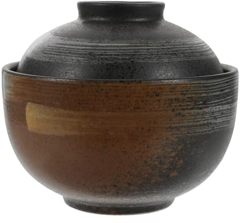 Kichvoe Cuenco de Cerámica con Tapa para Estofado y Sopa, Recipiente para Mantener Caliente, Material Cerámico Negro Adecuado para Uso Doméstico Cocina