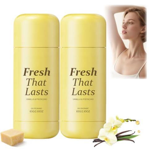 Deodorant stick Fresh That Last, vanilj pistaschparfym, för män och kvinnor. Glans och ljusstyrka, dämpar bruna fläckar och jämnar ut hy. Mjuk mot huden. (2 st)