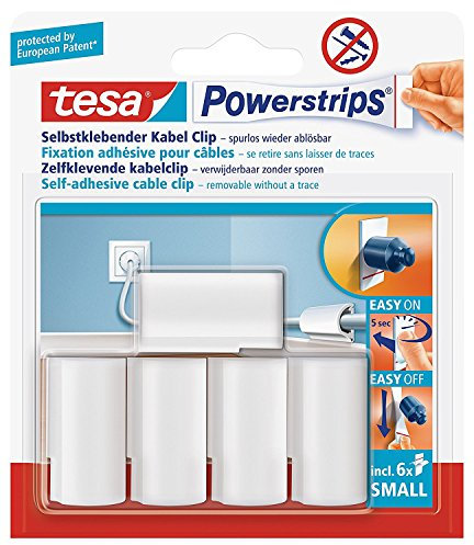 tesa Powerstrips® Kabel-Clip, selbstklebend, spurlos wieder ablösbar, weiß (2 Packung = 10 Clips)