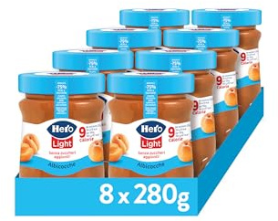 Hero Light Confettura Albicocche Senza Zuccheri Aggiunti, 8x280g | Marmellata light, confettura extra, pochissime calorie, frutta alta qualità, senza conservanti, senza coloranti, colazione