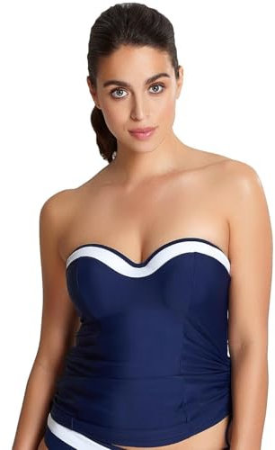 Panache Swim Anya Cruise BH för kvinnor storlek gjuten bandeau tankini topp, Marinblå/vit, 164 SE
