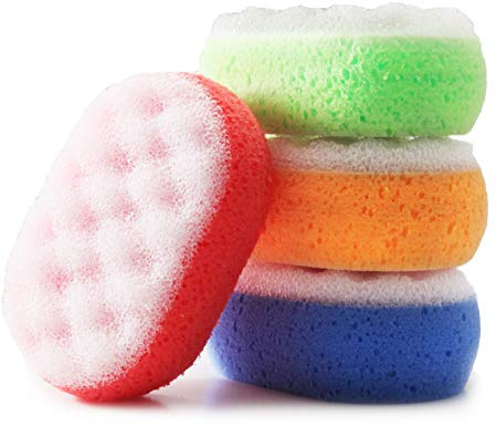 MartiniSPA Italian-Made 4-Pack Bath & Shower Sponge for Face & Body, Exfoliating Sponge for Men & Women, Dual Action Design, Dermatologically Tested – Four Color Variety Pack