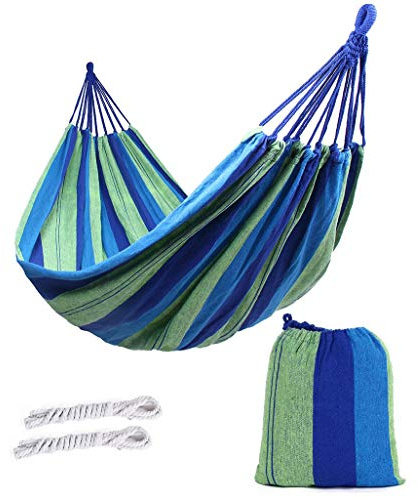 ValueHall Outdoor Soft Cotton Fabric Brazilian Hammock Double Wide 2 Person Travel Camping Hammock (Hot Blue)