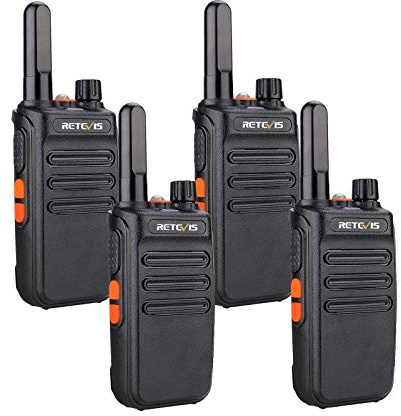 Retevis RB635 Funkgeräte Professional, LED-Taschenlampe PMR446, Lizenzfreie 16 Kanäle, Funkgeräte Set, VOX, Wiederaufladbares USB-Walkie Talkie für Einzelhandel, Herberge (Schwarz, 4 Stück)