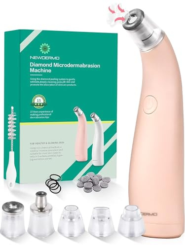 NEWDERMO 2-in-1 Microdermabrasion Machine Facial Diamond Pore Suction Machine Blackhead Remover Vacuum Salon-level Dermabrasion At Home Beauty Device USB Rechargeable with 5 Replaceable Heads
