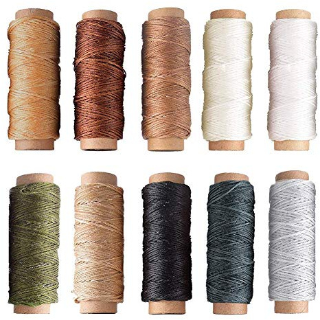 JOYISEN 10PCS Waxed Thread 150D Multicolor Leather Sewing Thread Woven of 16 Strands for Hand Stitching Leather Binding Bracelets (30 Metres)