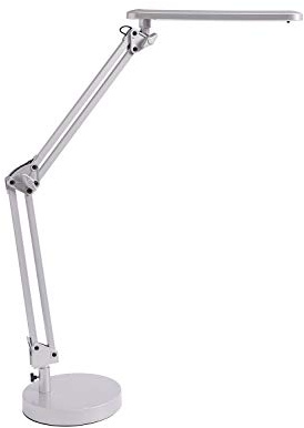 Alco-Albert - LED Schreibtischlampe mit Doppelarm 20 LEDs 7W silber | Tischleuchte mit Standfuß und einstellbarem Doppelarm für flexible Lichtausrichtung am Arbeitsplatz