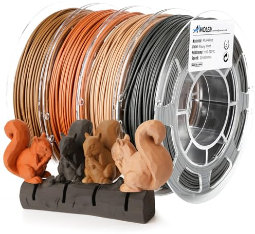 AMOLEN Holz Filament-Paket, 3D-Druck-Filament-Sets, Walnuss, Kirschholz, Bambusholz, Ebenholz, schwarzes Holz, 3D-Druckerfilament, PLA-Filament 1,75 mm, 200 g/Spule, 15% Holzfaser