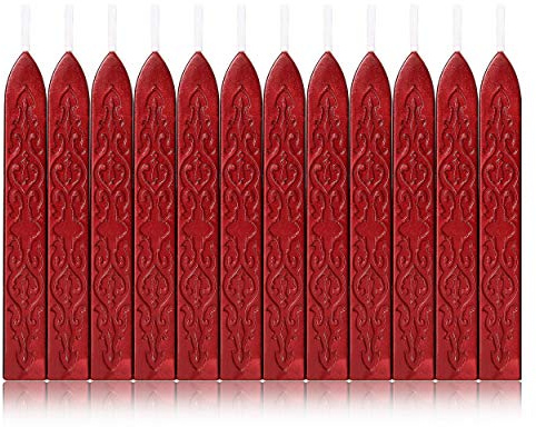 Yoption 12 Pcs Sealing Wax Sticks with Wicks, Antique Wine Red Wax Seal Sticks for Wax Seal Stamp, Wedding Invitations, Christmas, Gift Wrapping, Envelops Sealing (Antique Wine Red)