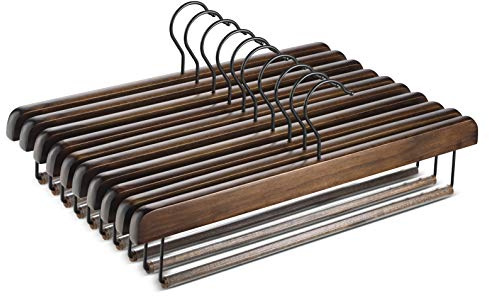 ZOBER High-Grade Wooden Slack/Trouser Pants Hangers with Non Slip Bar Smooth Finish, Durable Wooden Hangers - Slim & Sleek Space Saving Closet Hangers, 360° Hook- Ideal for Pant (Vintage, 10)