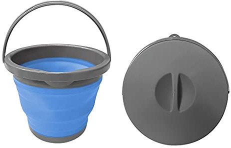 Multibros Faltbarer 5L Eimer mit Deckel & Griff – Silikon Putzeimer für Camping, Angeln, Haushalt & Küche – platzsparend, robust & mit Ausgießer – Blau/Grau – Falteimer