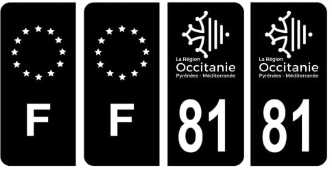 HADEXIA Aufkleber für Nummernschild, Département 81, Tarn, Region Okzitanien, Schwarz und F, Frankreich, 4 Stück