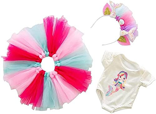 Aeromdale Puppenkleidung für 46 cm, amerikanische Puppe, Meerjungfrau, Stirnband, Body, Schleier, Rock, Outfits - #B