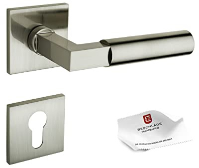 Beschläge Hamburg | Türgriff Türbeschlag | BAUHAUS PRIME 44ZAMAK MMN PZ | Türklinke mit Profilzylinder Rosette für Zimmertüren | Drückergarnitur/Türdrücker für Innentür | 52x52x5 mm in matt vernickelt